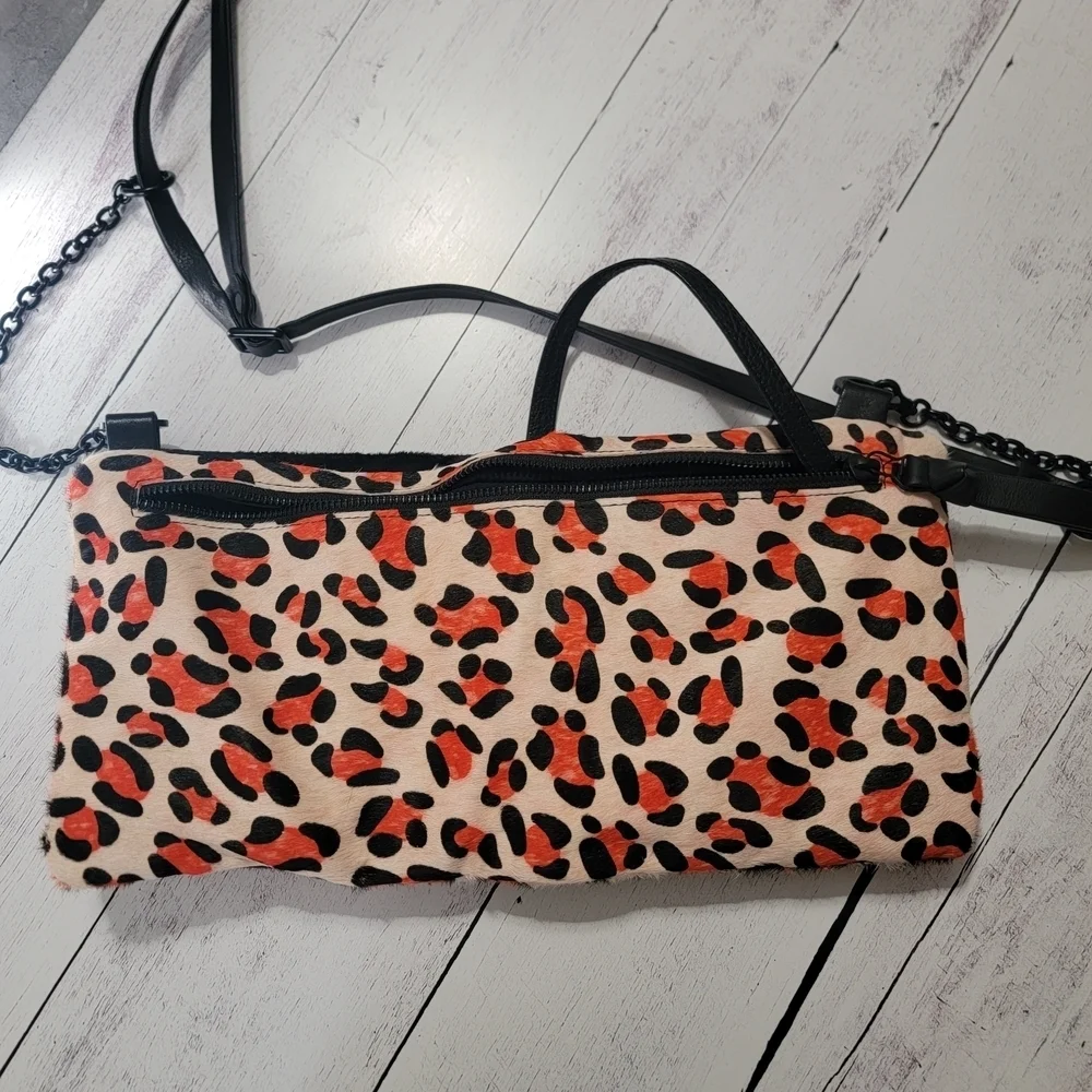 Daniella Lehavi, Leopard Print Crossbody Bag with Black &Pink Accents
